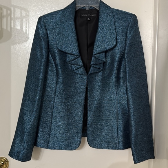 NIPON BOUTIQUE DOPAMINE OMBRE-SHINE RUFFLE FRONT BLAZER JACKET WOMENS 10 BLUE - Picture 11 of 16